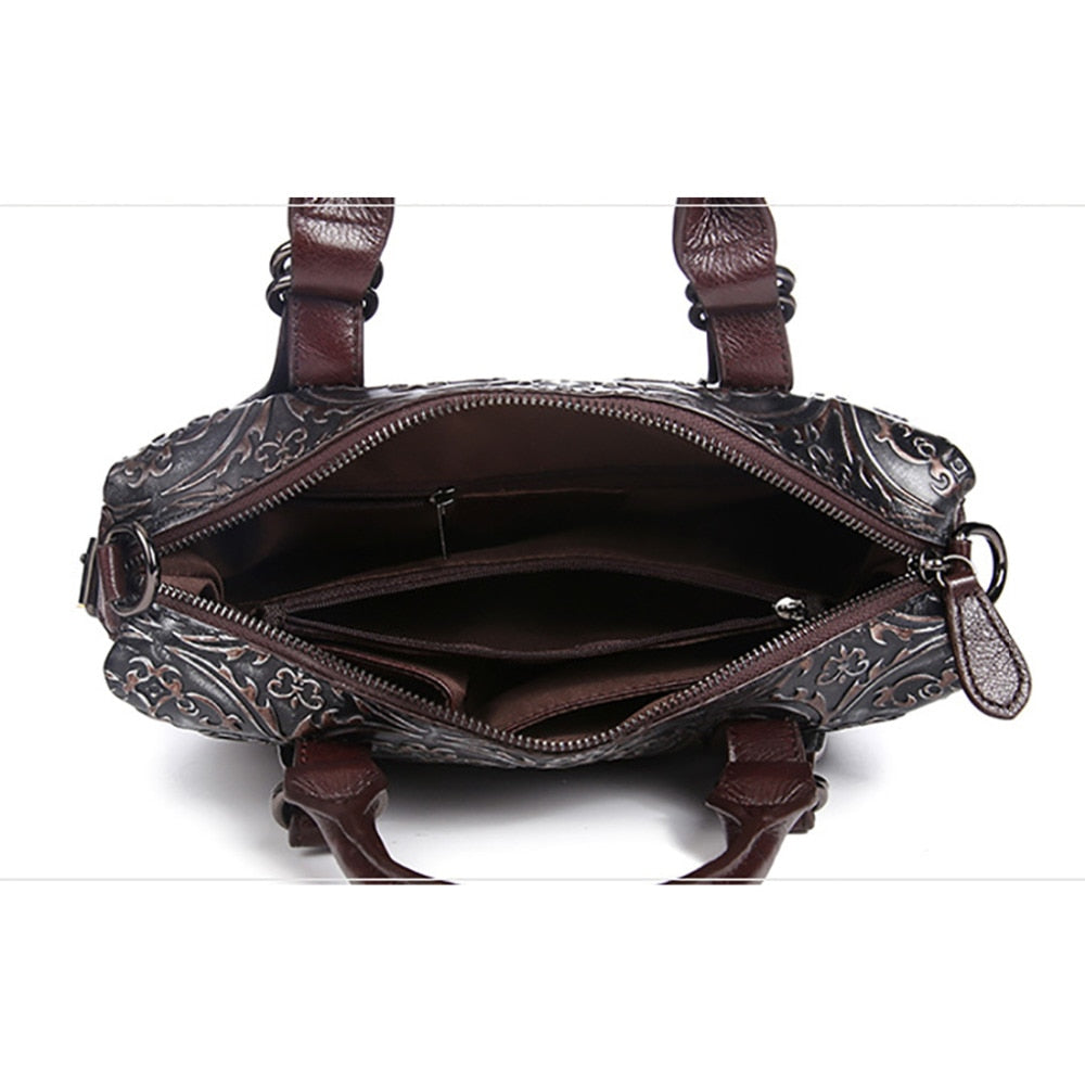 Vintage Genuine Leather Floral Handbang