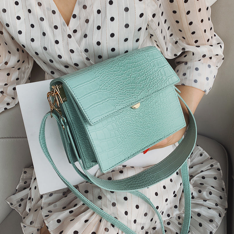 Crocodile Leather Patterned Flip Square Bag for Women