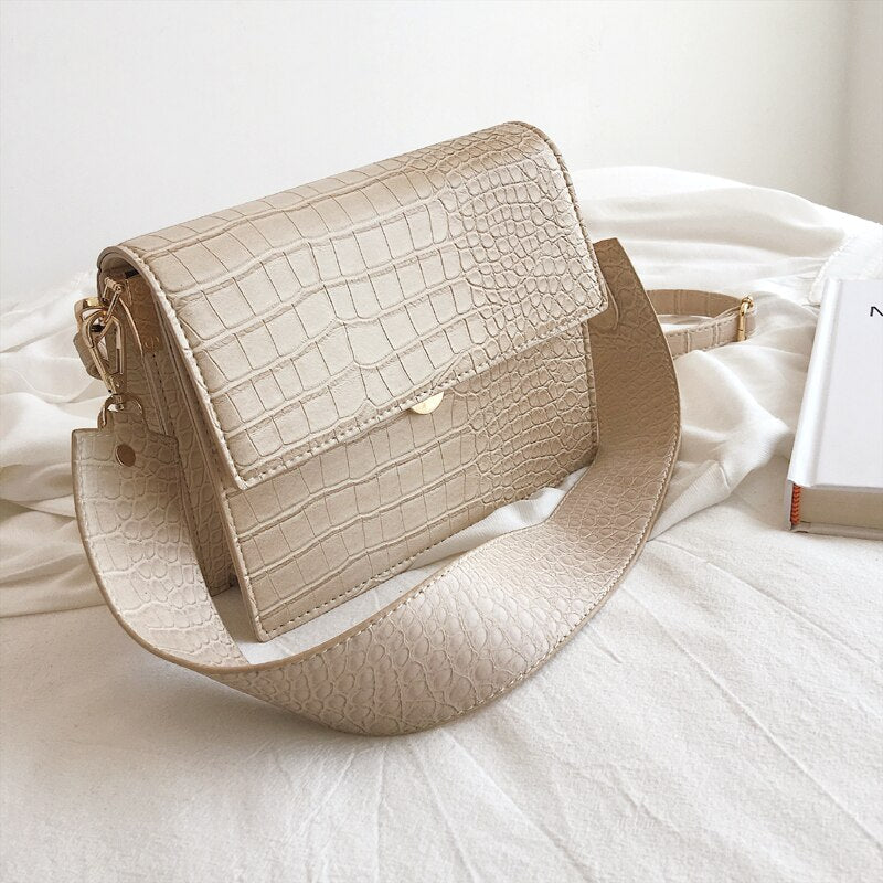 Crocodile Leather Patterned Flip Square Bag for Women