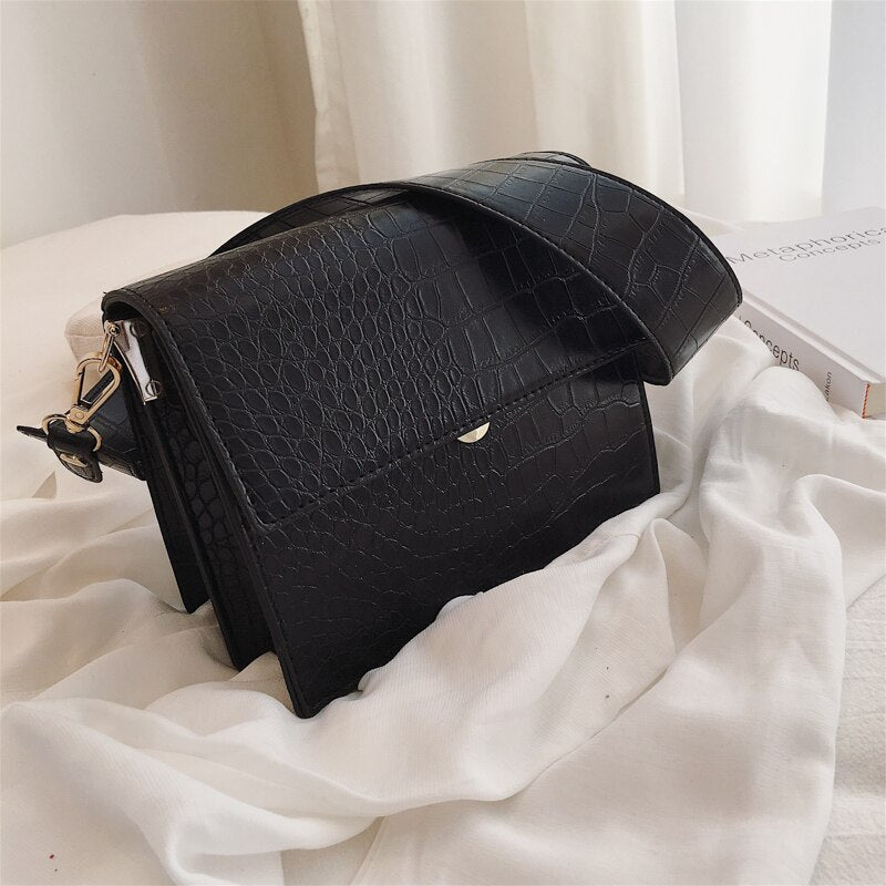 Crocodile Leather Patterned Flip Square Bag for Women