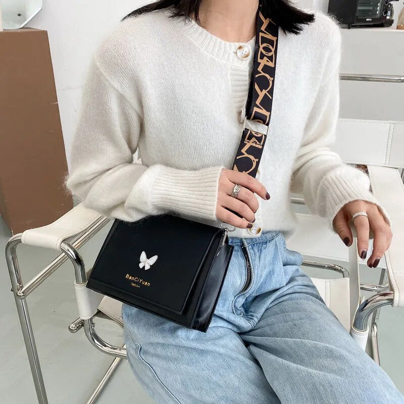 Crossbody Bag with Butterfly Decoration