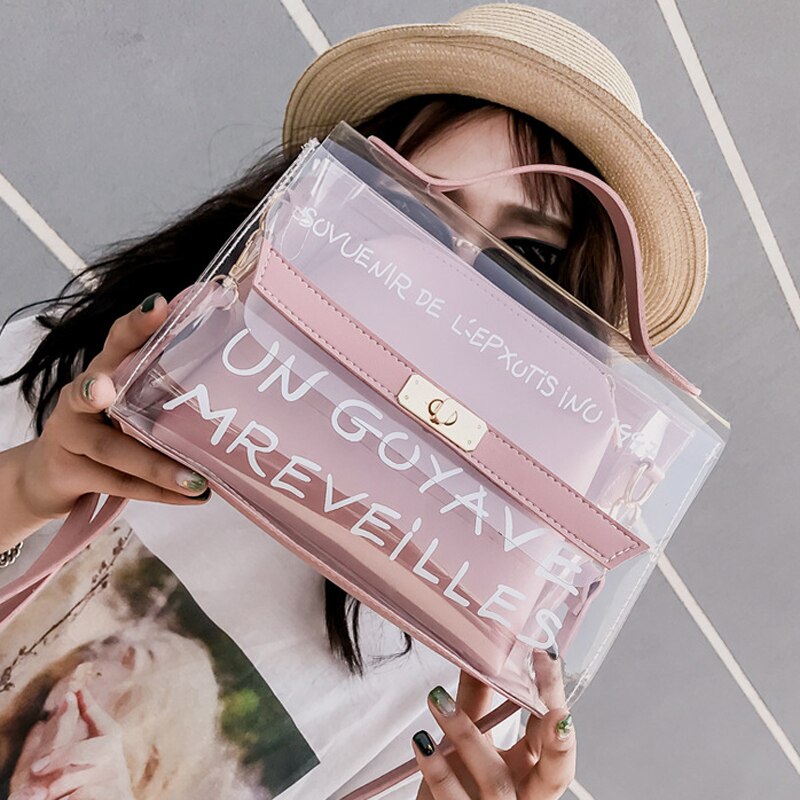 Letter Printed Transparent Clutch