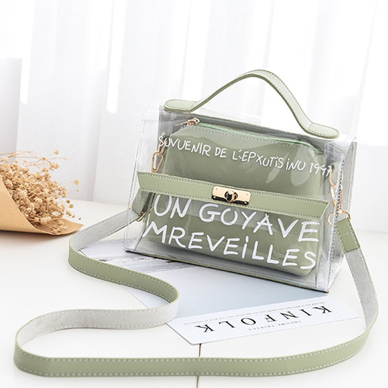 Letter Printed Transparent Clutch