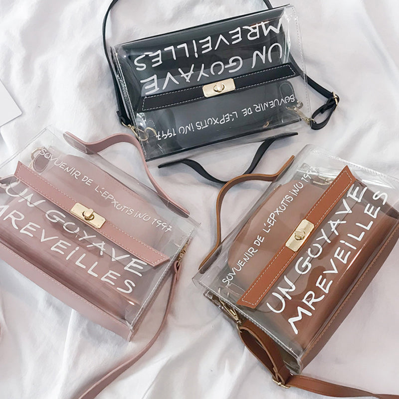 Letter Printed Transparent Clutch