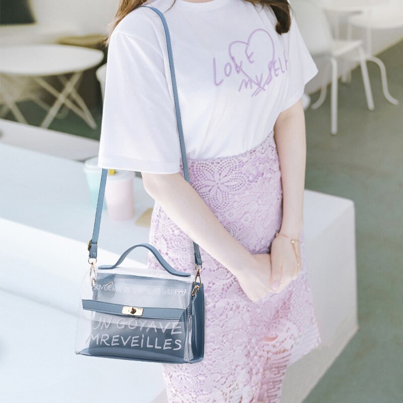 Letter Printed Transparent Clutch