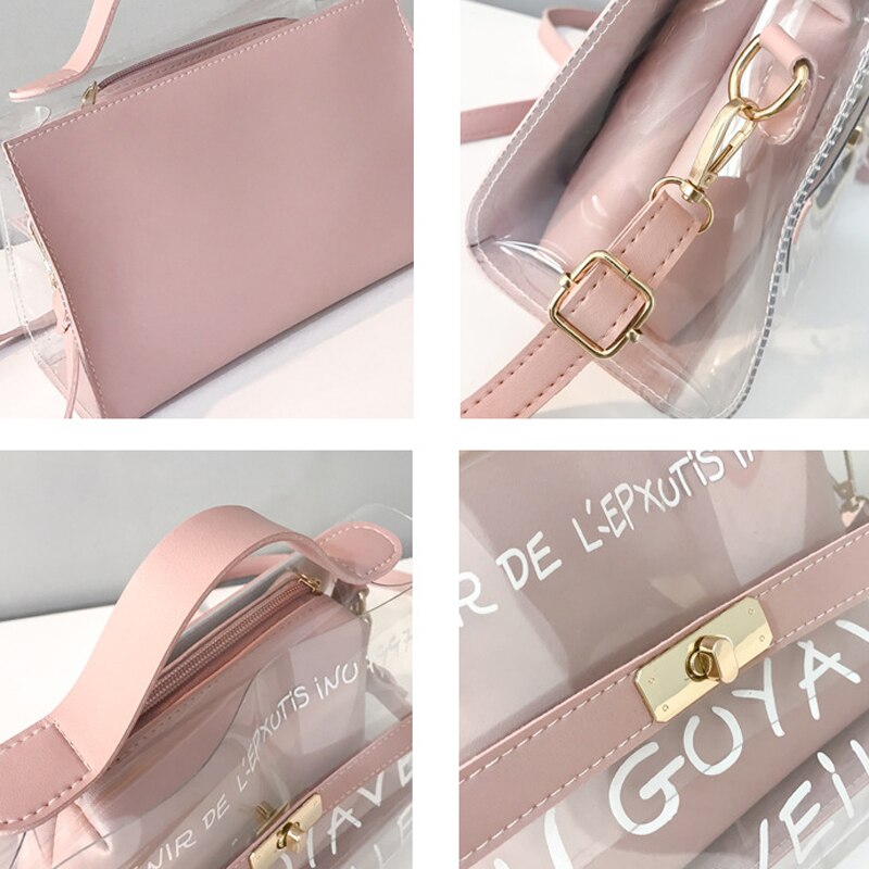 Letter Printed Transparent Clutch