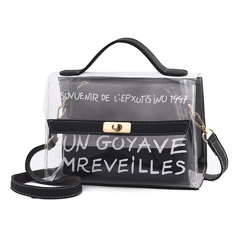 Letter Printed Transparent Clutch