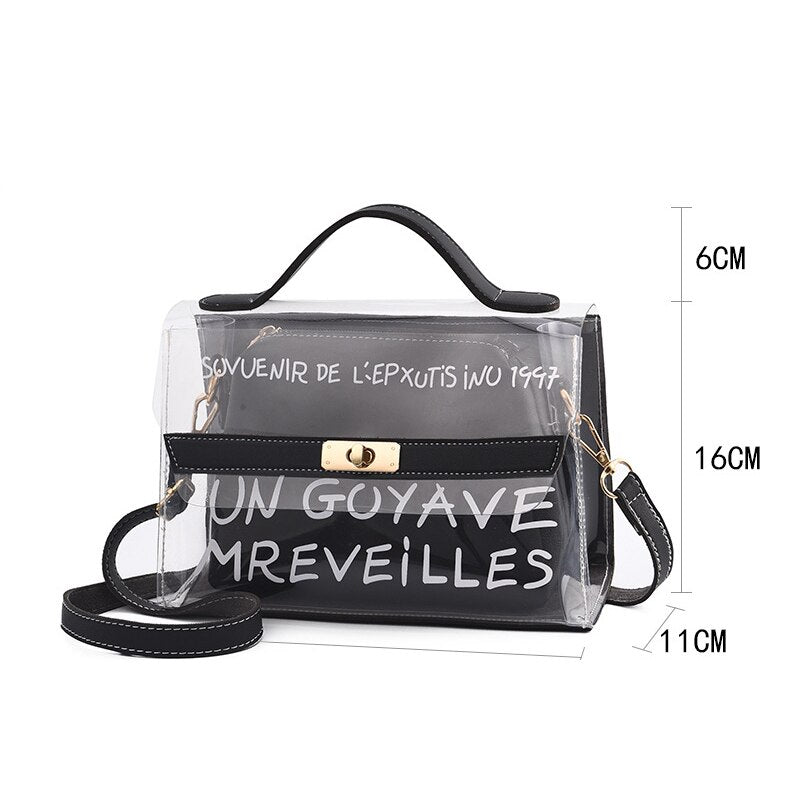 Letter Printed Transparent Clutch