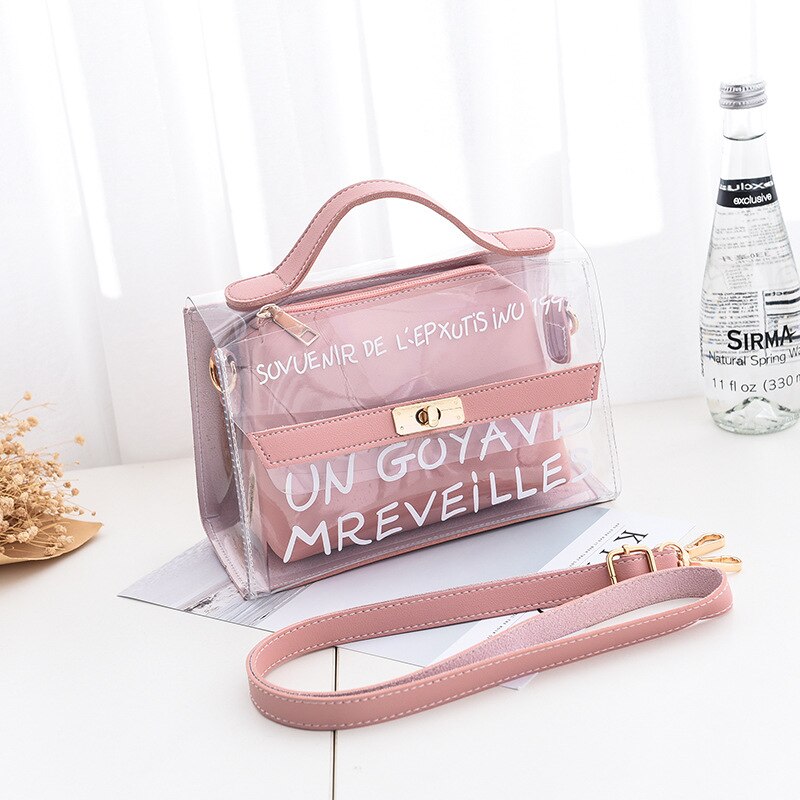 Letter Printed Transparent Clutch