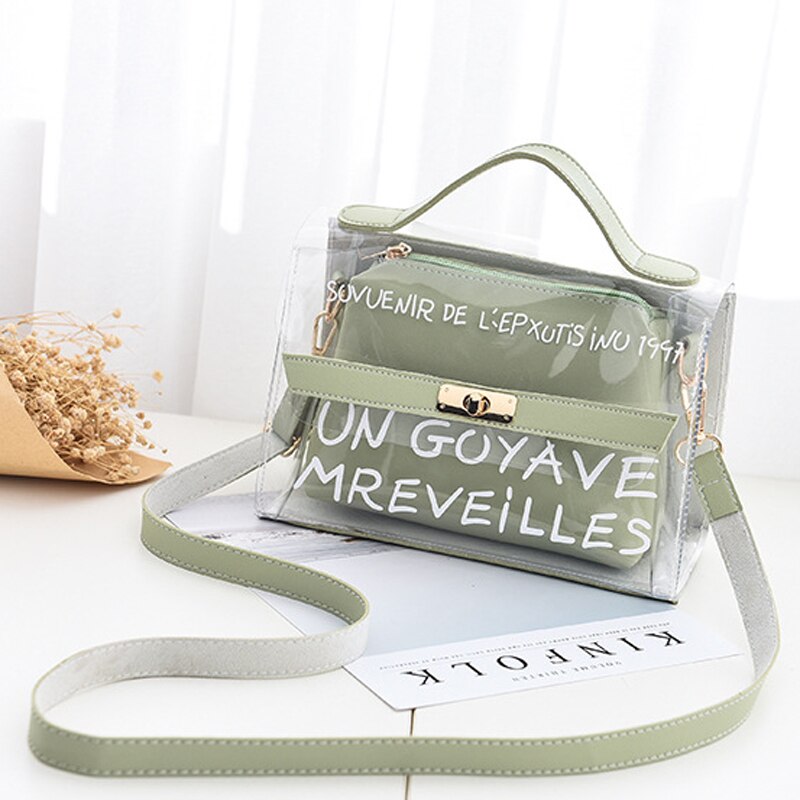 Letter Printed Transparent Clutch