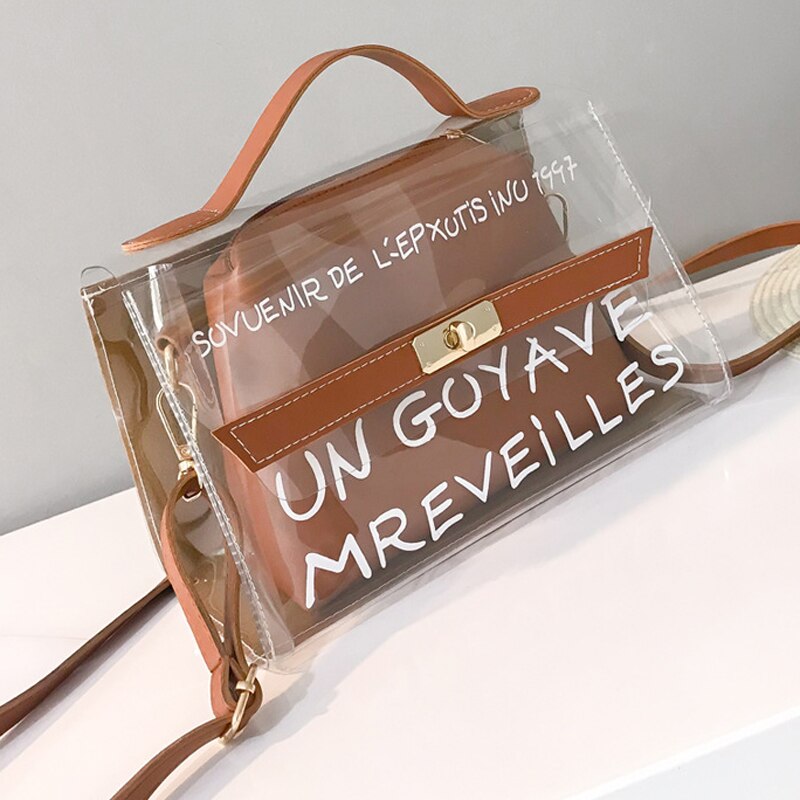 Letter Printed Transparent Clutch