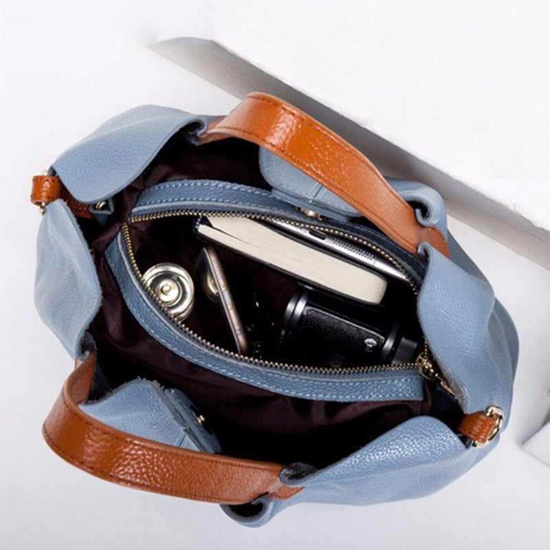 Solid Color Leather Tote Bag