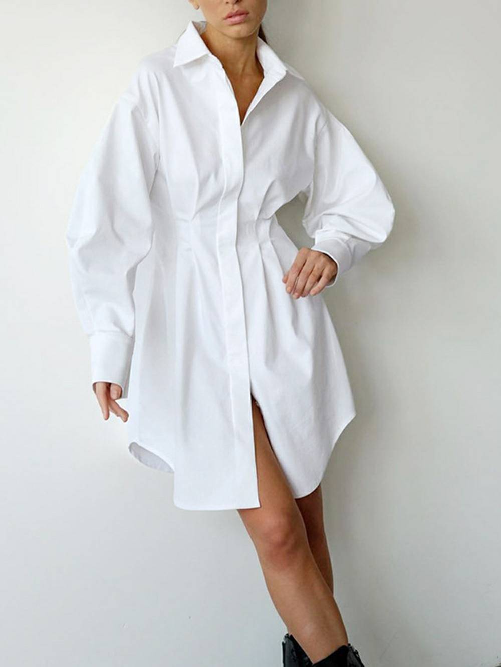 Casual Elegant Solid Patchwork Turndown Collar Shirt Dresses