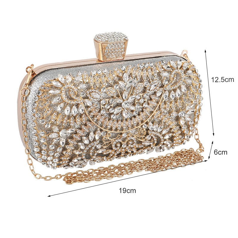 Floral Patterned Crystal Evening Clutch
