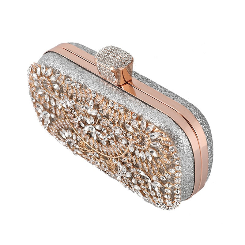 Floral Patterned Crystal Evening Clutch