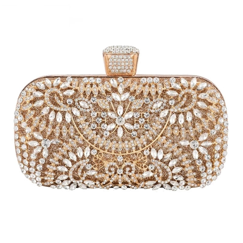 Floral Patterned Crystal Evening Clutch