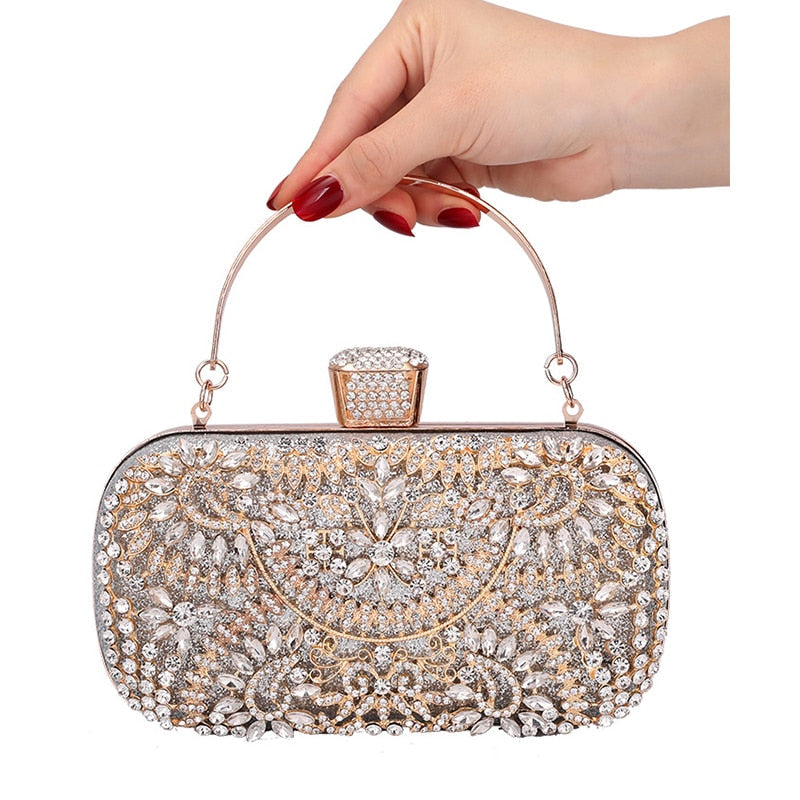 Floral Patterned Crystal Evening Clutch