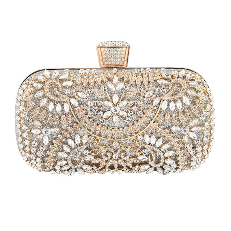 Floral Patterned Crystal Evening Clutch