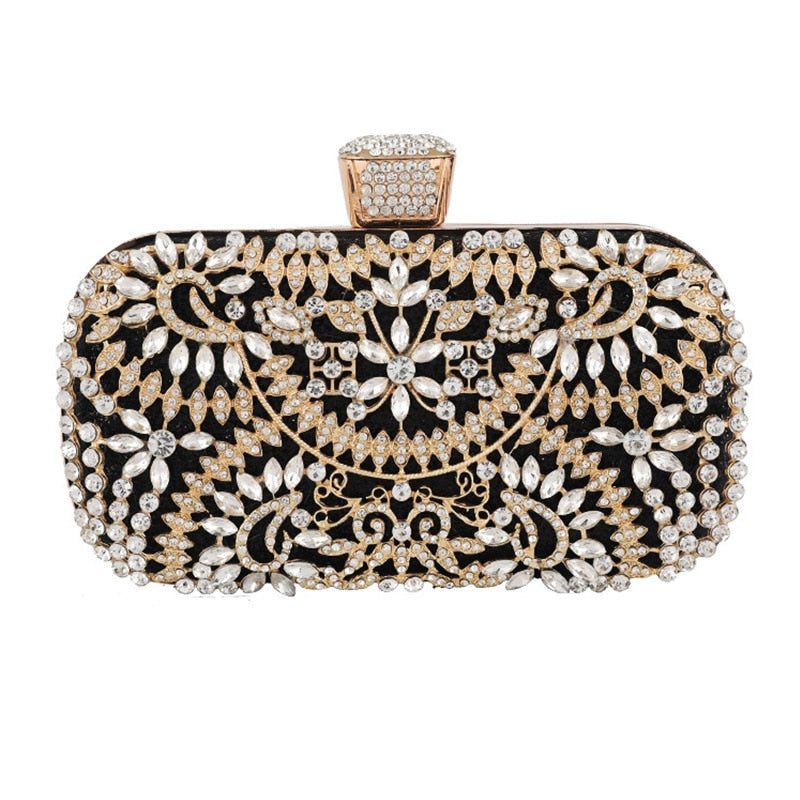 Floral Patterned Crystal Evening Clutch