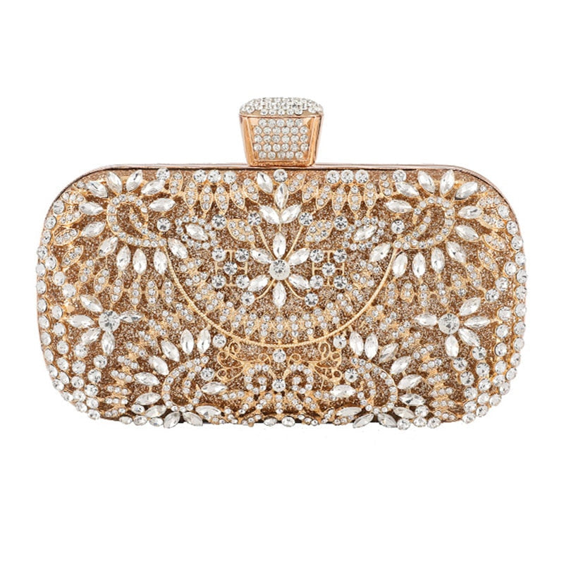 Floral Patterned Crystal Evening Clutch