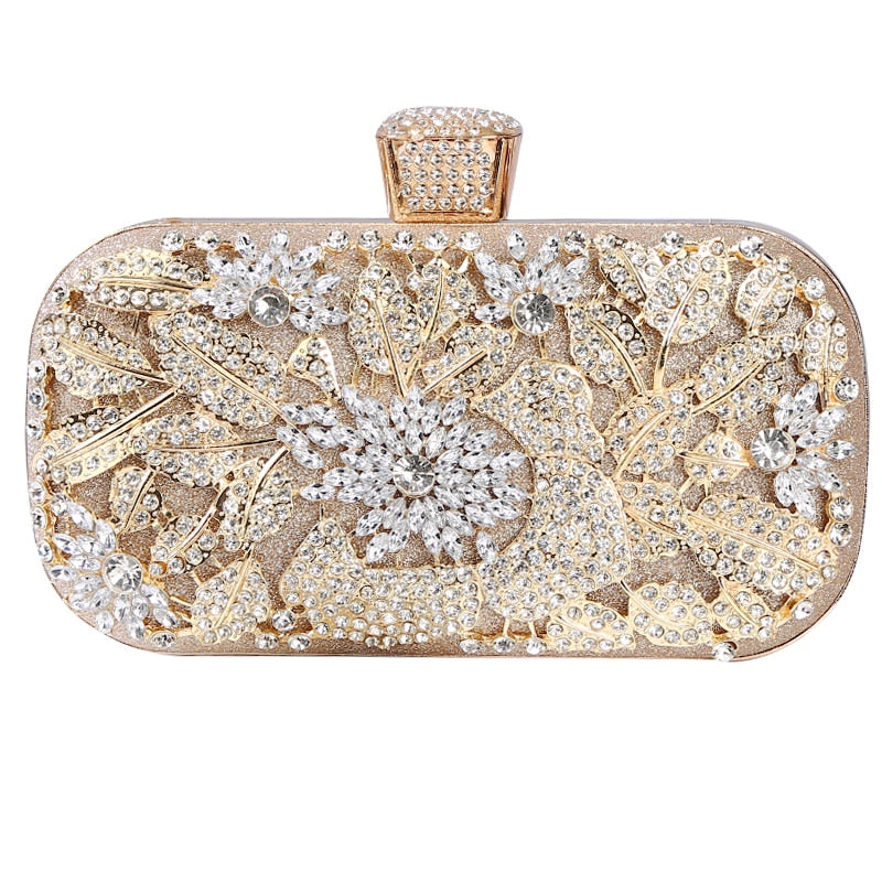 Floral Patterned Crystal Evening Clutch