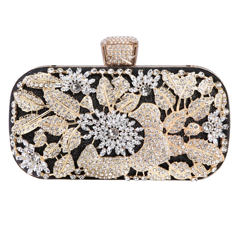 Floral Patterned Crystal Evening Clutch