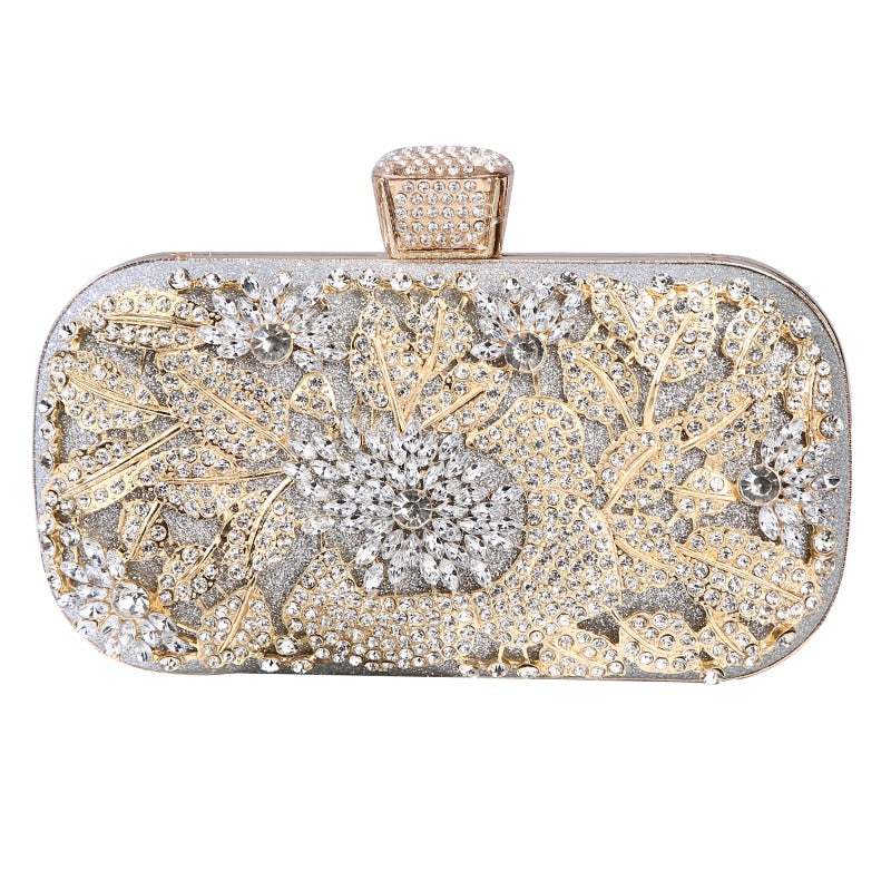 Floral Patterned Crystal Evening Clutch