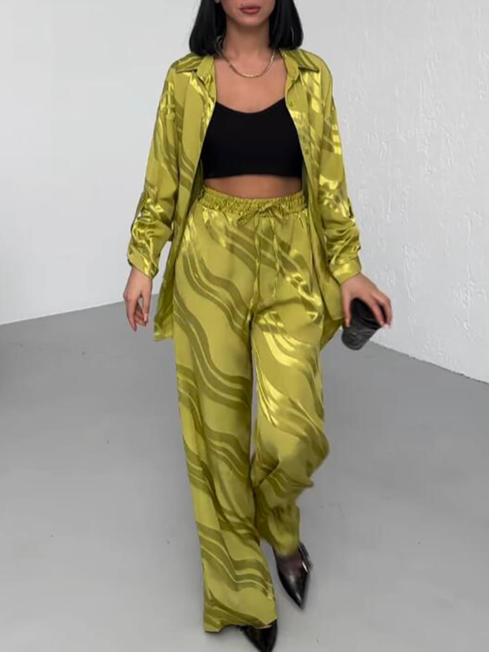Unique Wave Print Loose Oversized Pant Set