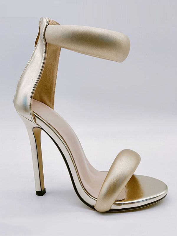 Solid Color Zipper Peep Toe Stilettos Pumps Sandals