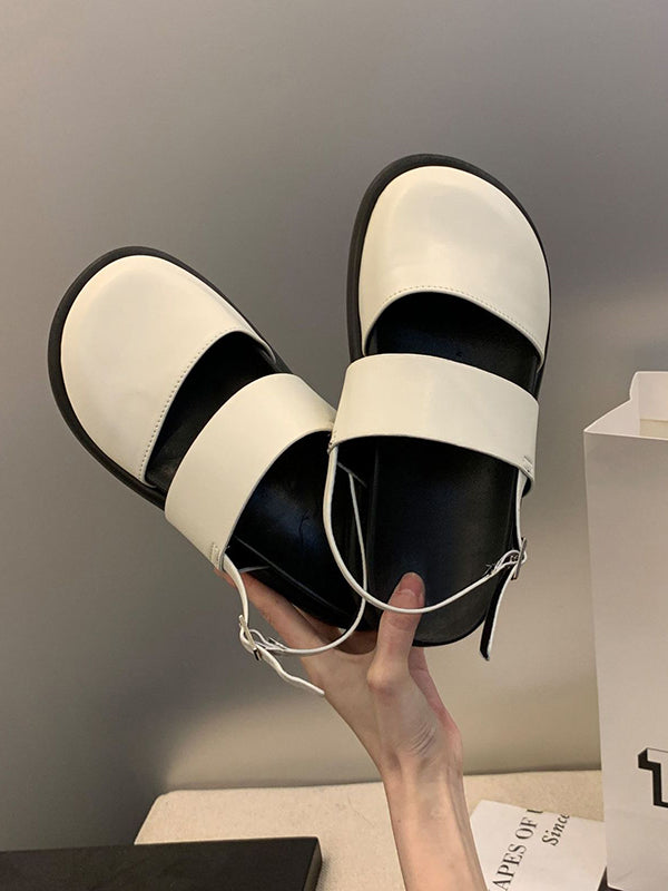 Belt Buckle Hollow Round-Toe Split-Joint Wedges & Flatform Sandals