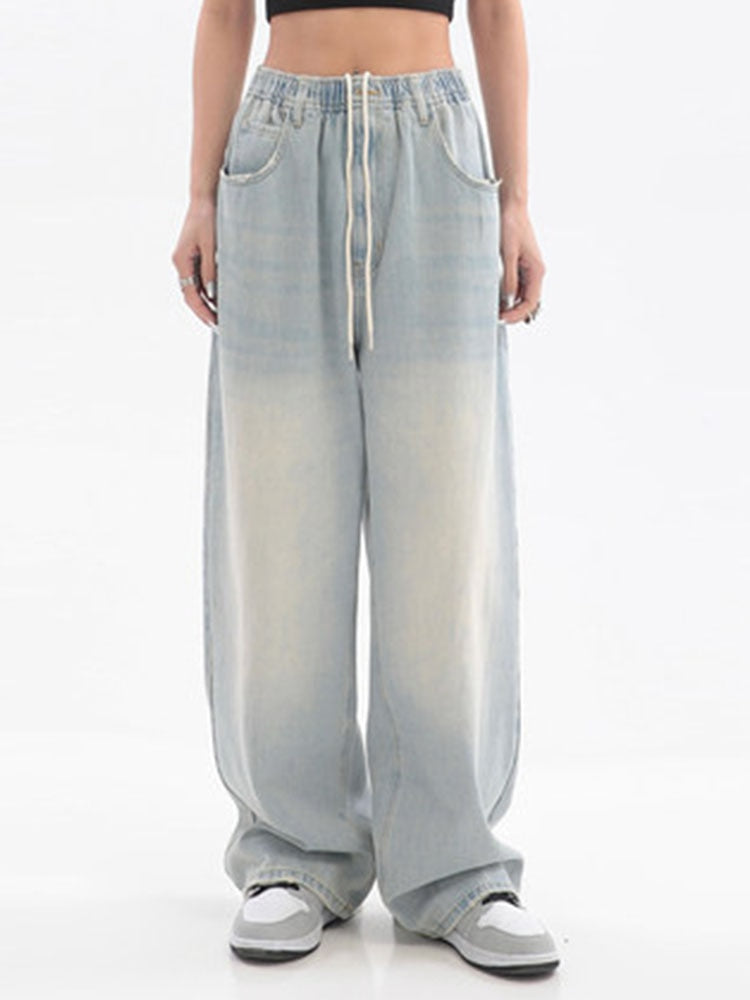 Vintage Baggy Jeans Elastic Waist Oversized Long Trouser Denim Wide Leg Streetwear