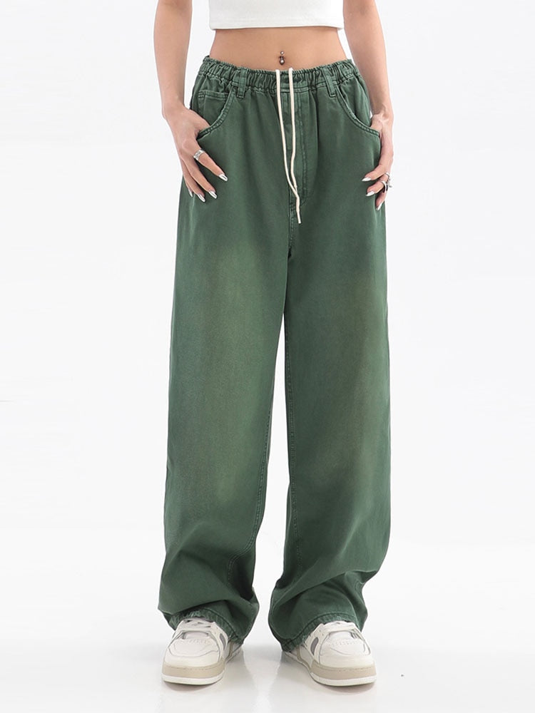 Vintage Baggy Jeans Elastic Waist Oversized Long Trouser Denim Wide Leg Streetwear