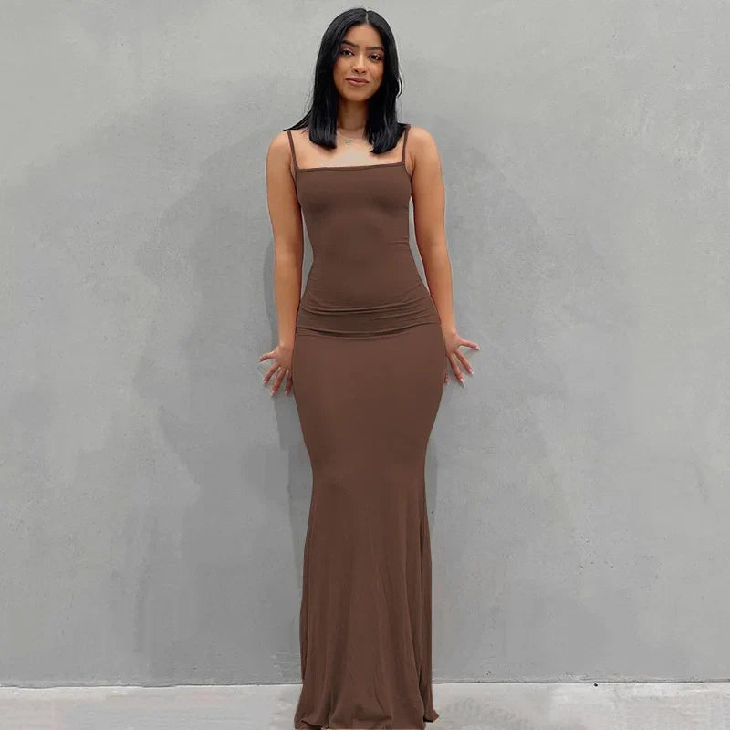 Summer Spaghetti Strap Black Skims Sleeveless Maxi Dress