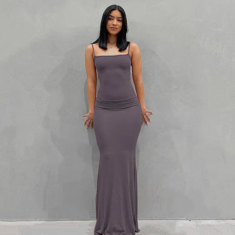 Summer Spaghetti Strap Black Skims Sleeveless Maxi Dress