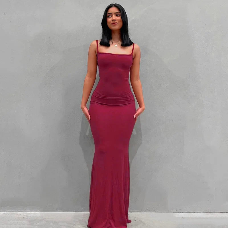 Summer Spaghetti Strap Black Skims Sleeveless Maxi Dress