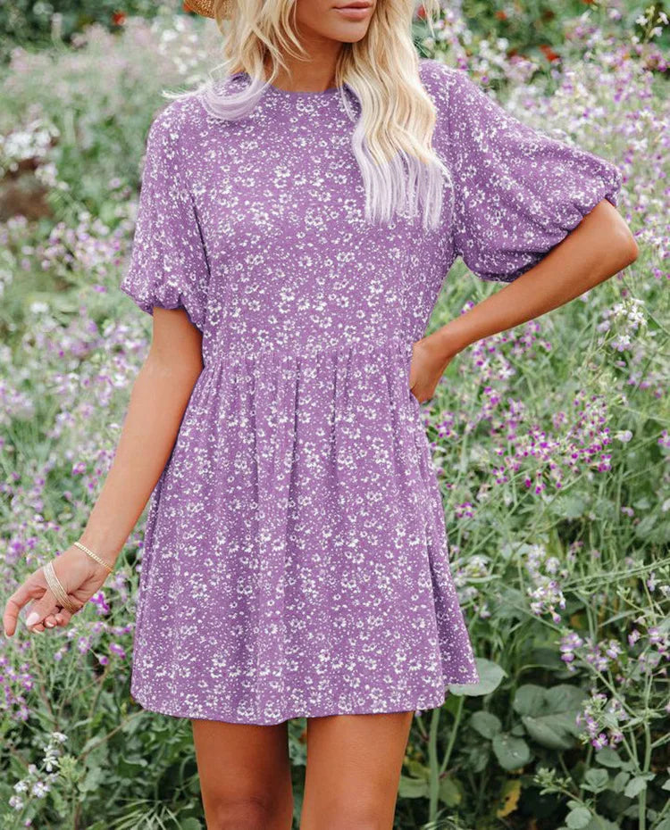 Casual Small Floral Lantern Sleeve for Boho Dress