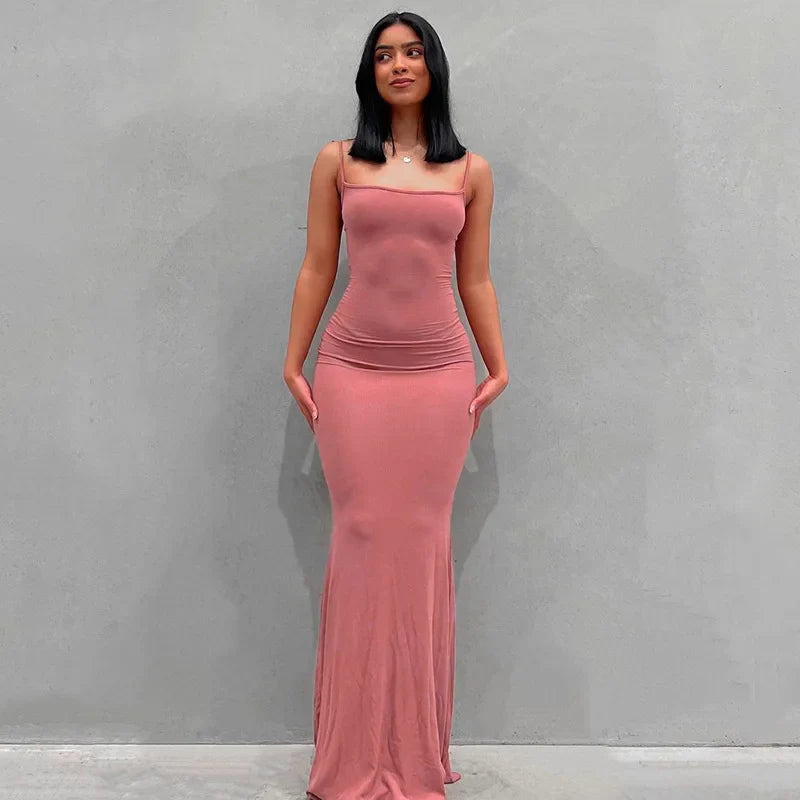 Y2k Sleeveless Solid Skinny Bodycon Trumpet Maxi Dress