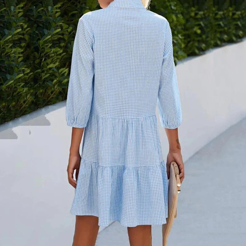 Beach Half V-neck Patchwork Button Fashion Casual Elegant Female Midi Dresses