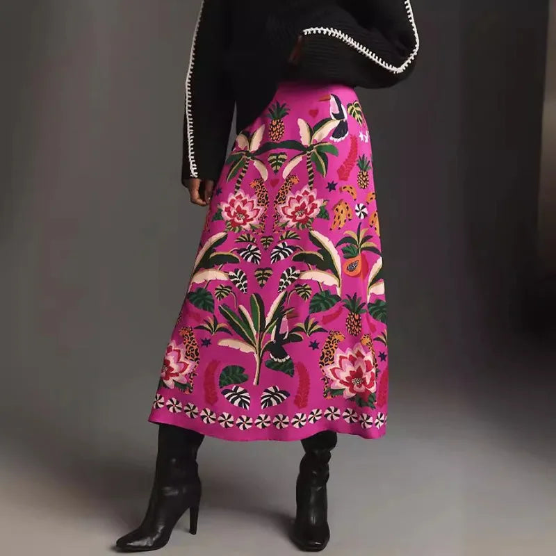 Reese Fuchsia Jungle Floral Midi Skirt