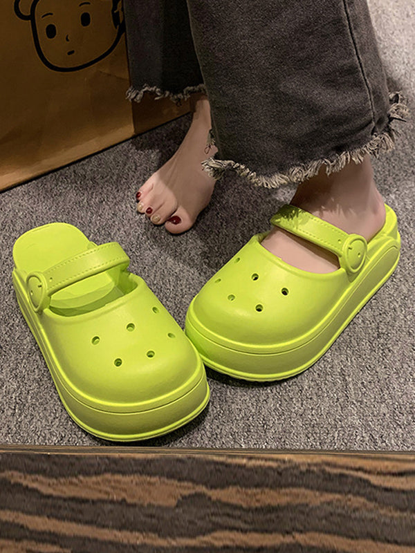 Hollow Round-Toe Solid Color Slippers Sandals