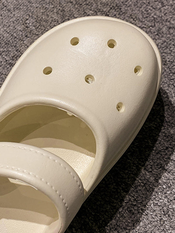 Hollow Round-Toe Solid Color Slippers Sandals