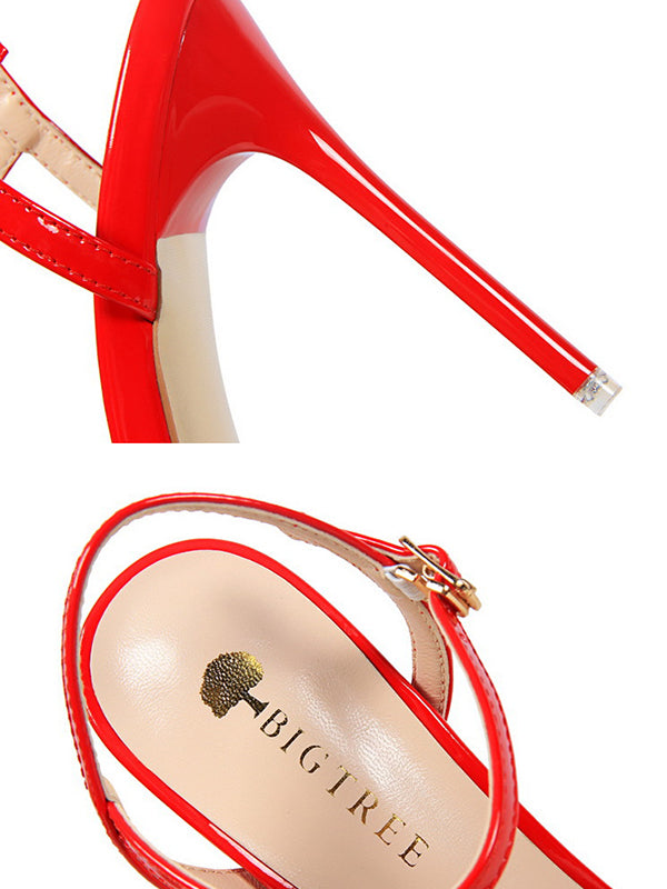 Belt Buckle Pointed-Toe Shiny Split-Joint Sandals Pumps