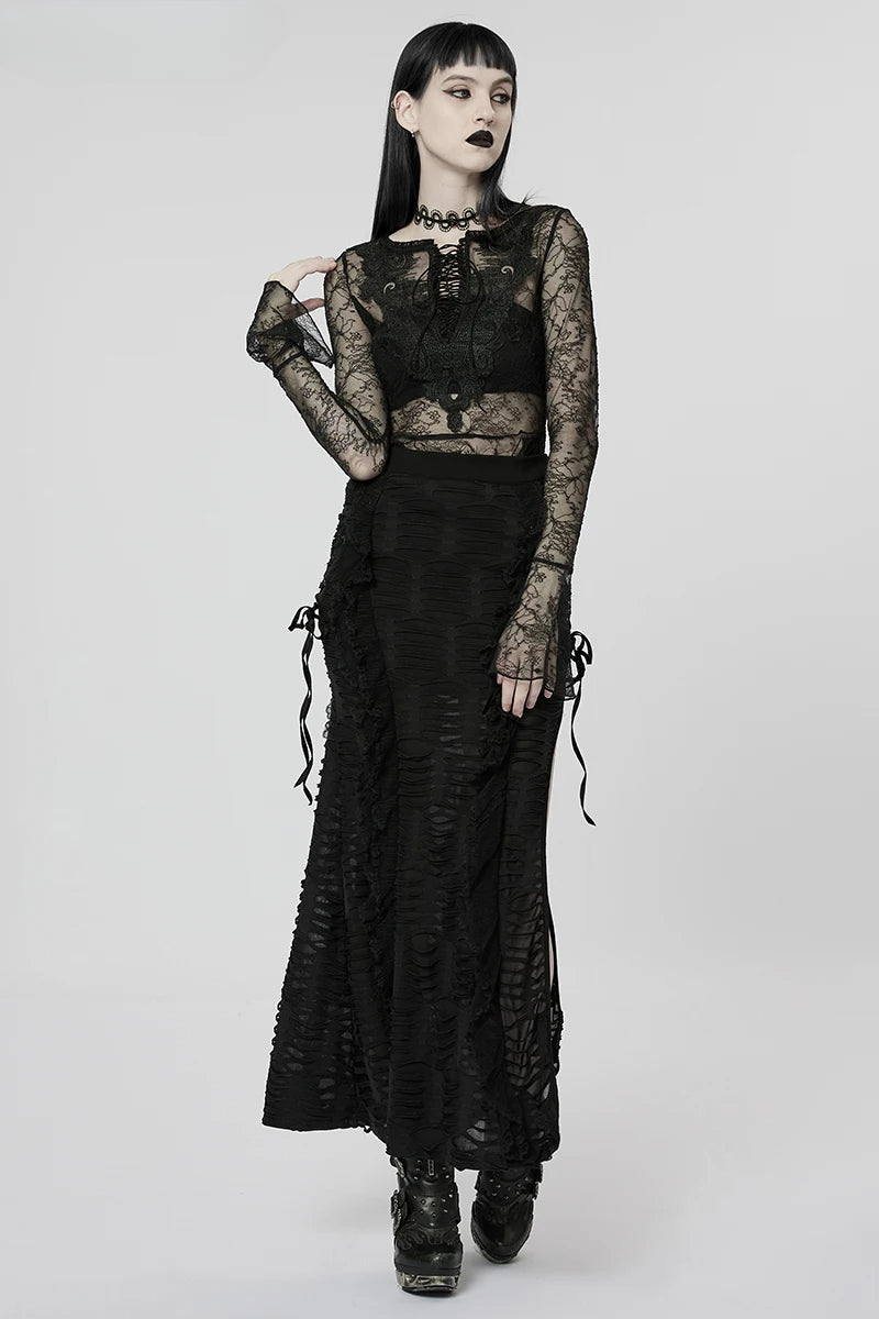 Women's Gothic Gorgeous Wavy 3D Lace Long Dark Style Fashion Personality Skirt