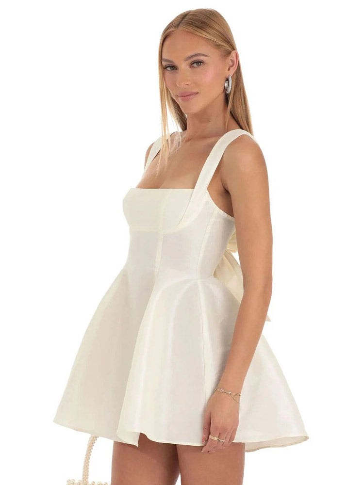 A-Line Satin Mini Dress with Open Back