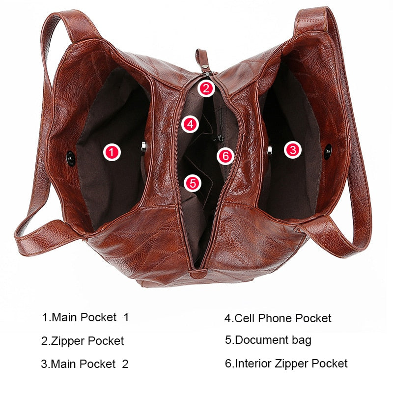 Vintage Handbag with Multi-Pockets