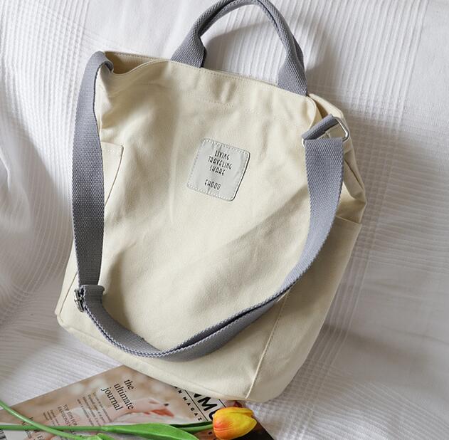 Canvas Shoulder Bag with Zipper