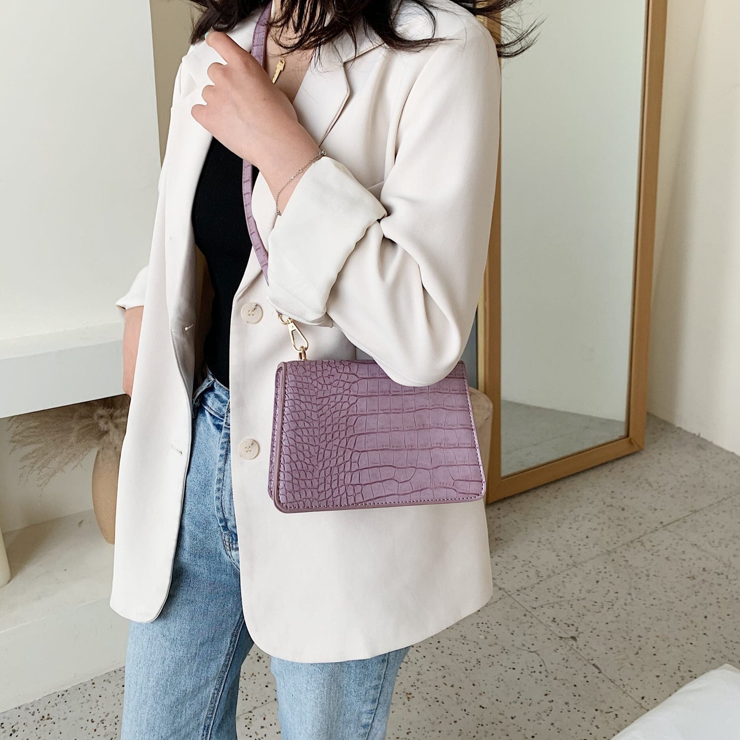 Crocodile Leather Embossed Bag