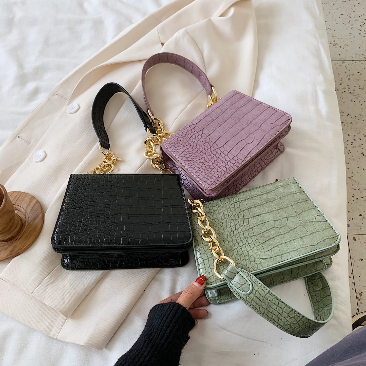Crocodile Leather Embossed Bag