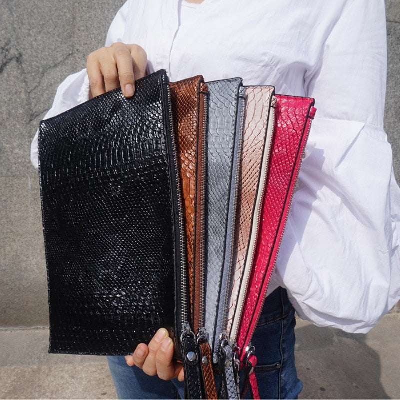 Python Embossed Eco-Leather Clutch