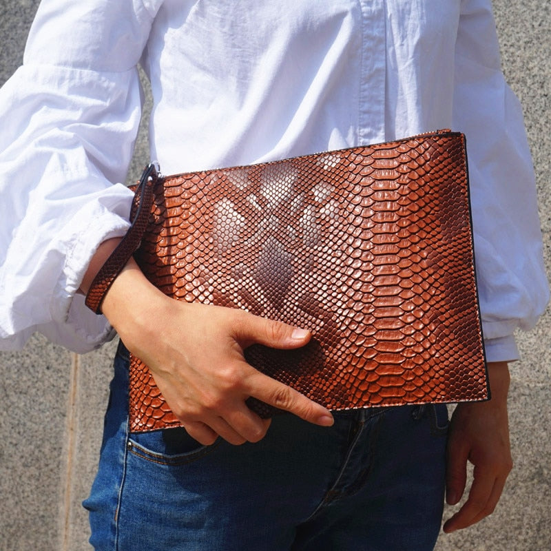 Python Embossed Eco-Leather Clutch